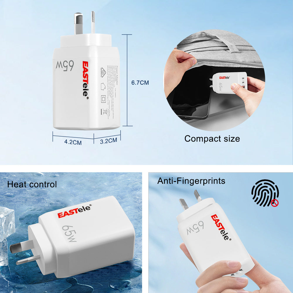 EASTele 65W USB-C USB A Type-C Fast Charge Power Adapter AC Wall Charger