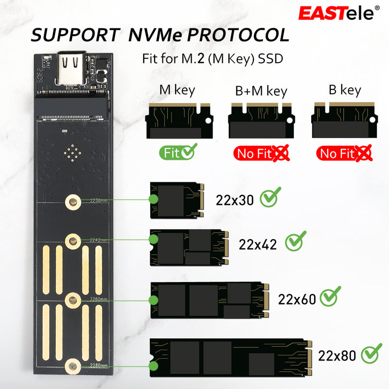 M.2 NVMe SSD External Enclosure Storage Case USB-C to USB 3.2